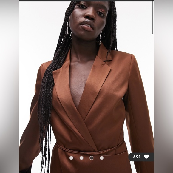 NWT Topshop satin mini blazer dress in chocolate - Picture 3 of 4